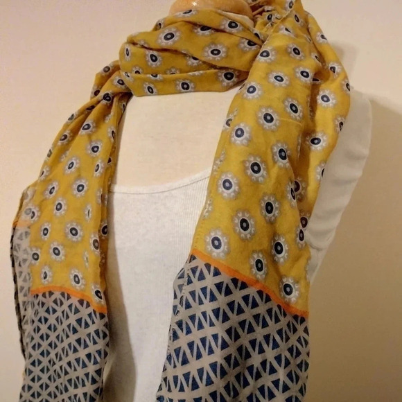 SOUQ Dark blue Mustard Semi Sheer Scarf Multifunctional Rectangle Tassel - Picture 1 of 12